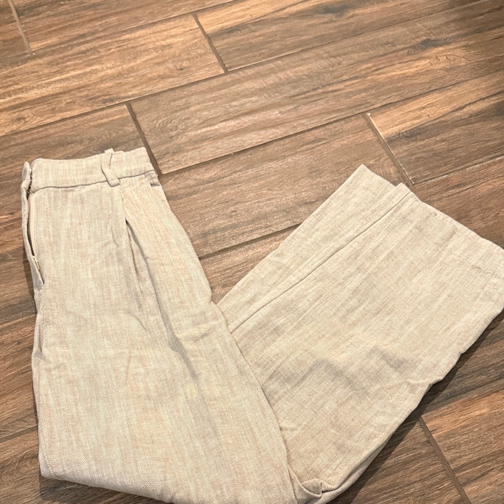 H&M Linen Blend Beige Herringbone Pants